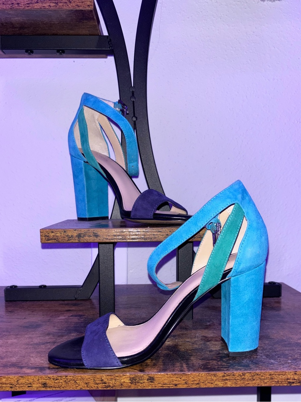 Blue and Green Block Heels